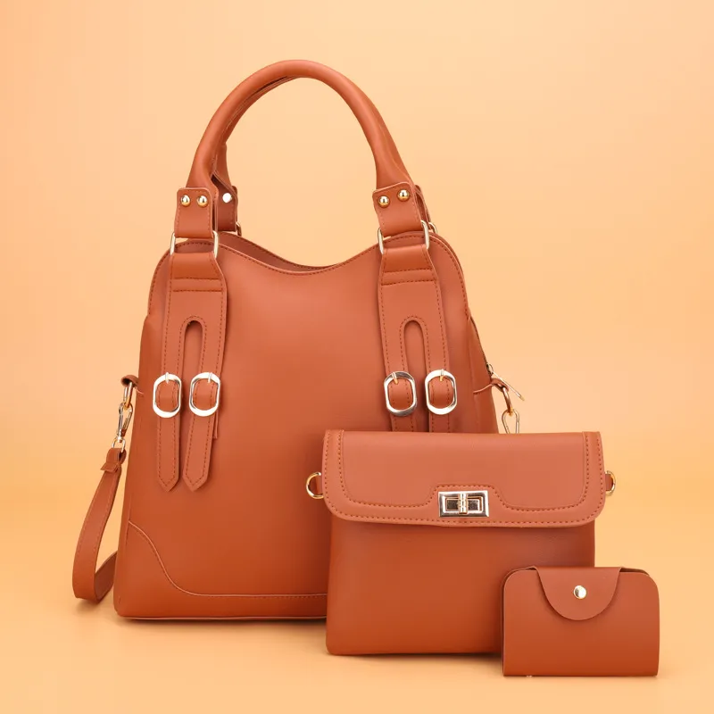 New Fashion Belt Decorative Three-piece Bag - Brown