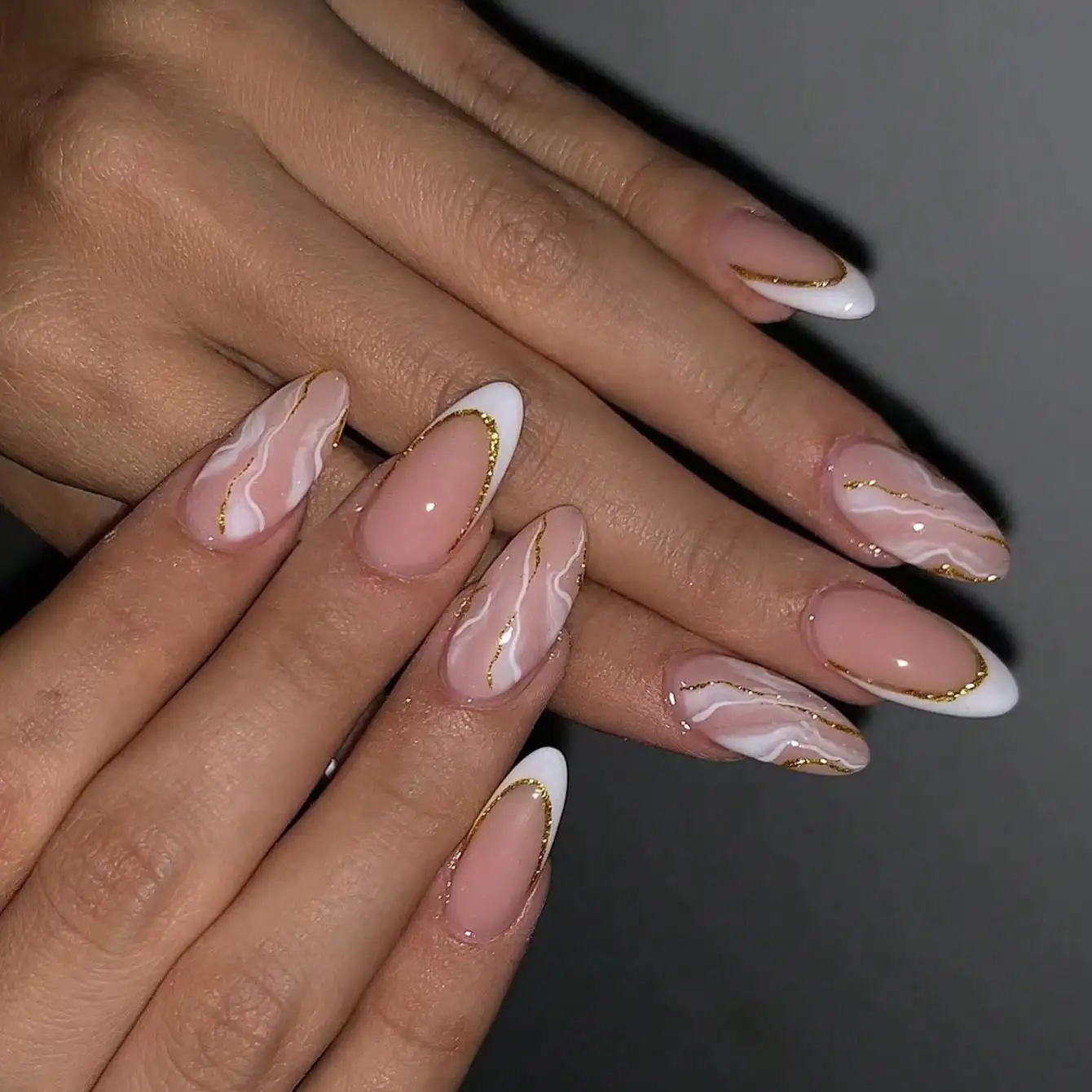 French-style Almond Nails With White Edges