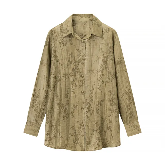 Jacquard Loose fitting Shirt Casual Pants Two piece Suit Green Top - Shop at LoveMi