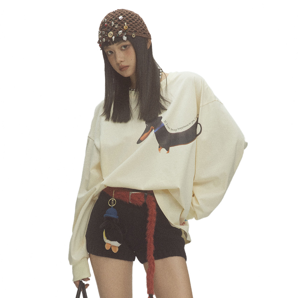 Printed Sausage Puppy Long Sleeve T-shirt