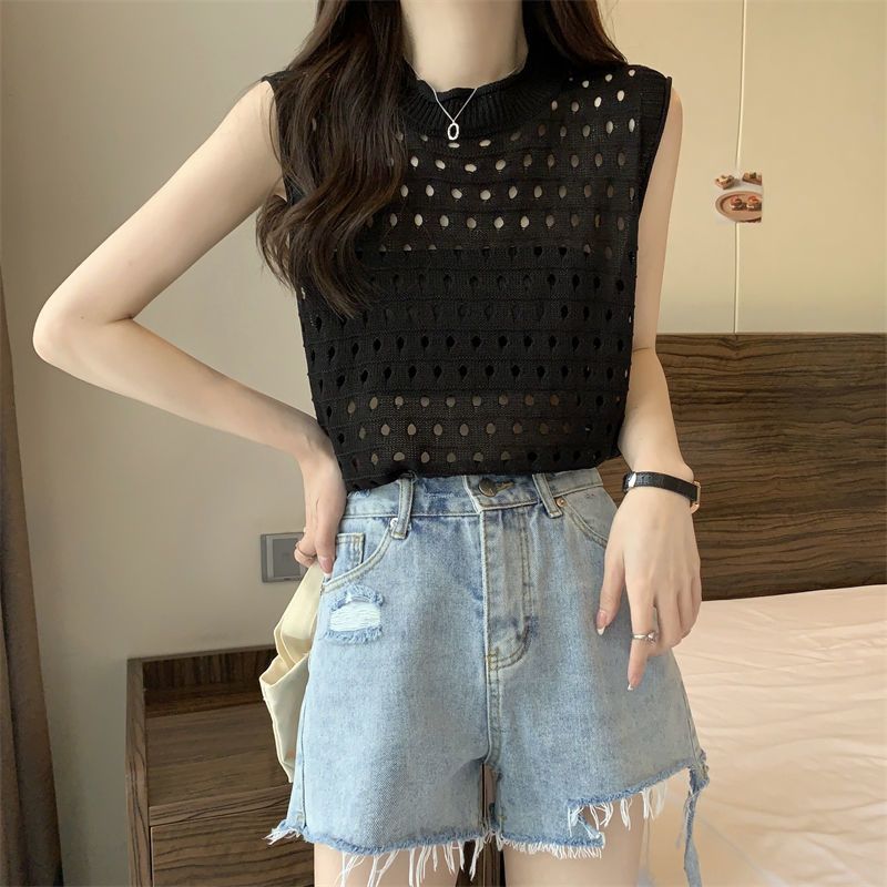 Design Solid Color Hollow Sweater Casual Loose