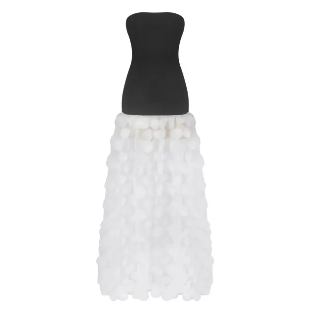 Black And White Tube Top Three dimensional Flower Pettiskirt Dinner Dress White - Shop at LoveMi