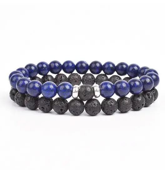 2 Pieces A Set Of 8mm Black And White Malachite Bracelets
