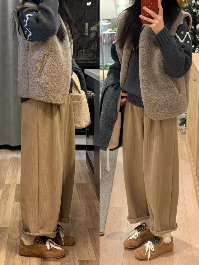 Plus size Grandma Pants For Fallwinter Wide leg Balloon Style Khaki - Shop at LoveMi