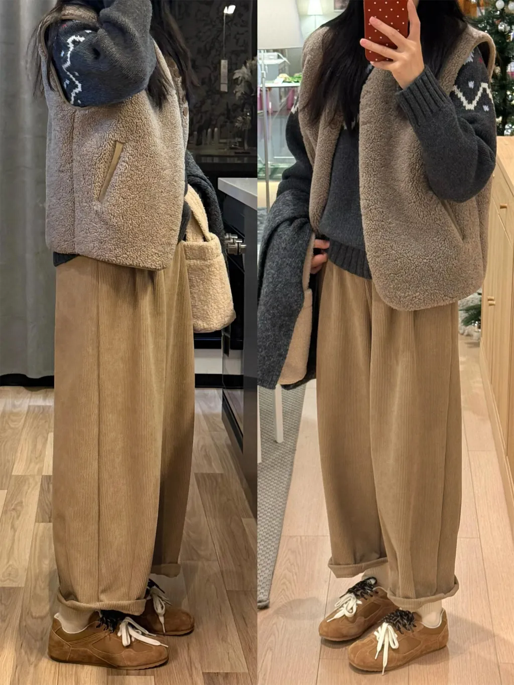 Plus-size Grandma Pants For Fallwinter Wide-leg Balloon Style - Khaki