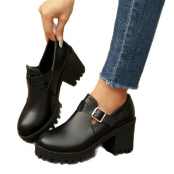 Spring High-Heel Chunky-Heel British-Style Elevating Fashion Pumps