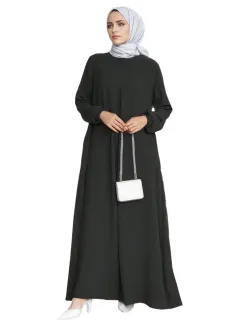 Arabic Long Sleeve Loose Temperament Dress - Black - View 1