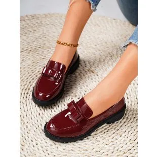 Patent Leather Glossy Tassel Mid Heel Retro Loafers Stylish Casual Shoes Red - Shop at LoveMi