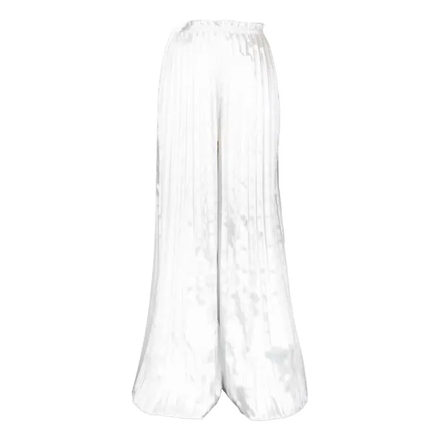 Women's Solid Color Casual Loose Pleated Wide leg Trousers White - Shop at LoveMi