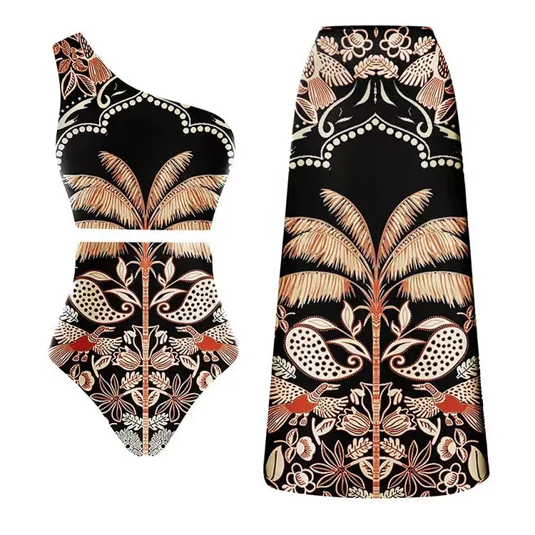 Fashion One-piece Swimsuit Suit Vacation Beach Swimsuit - One Shoulder Set-L