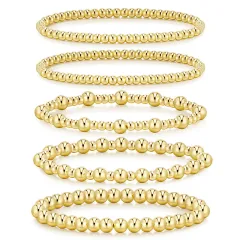 8mm Hematite Golden Balls Bracelet Suit Beaded Stretch - Suit 01 Gold - View 1