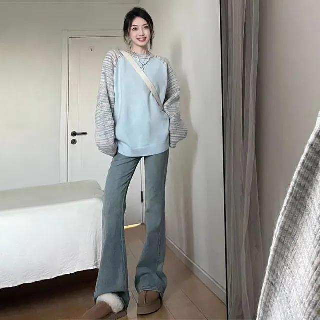 Women's High grade Stitching Sweater Autumn And Winter Blue - Shop at LoveMi