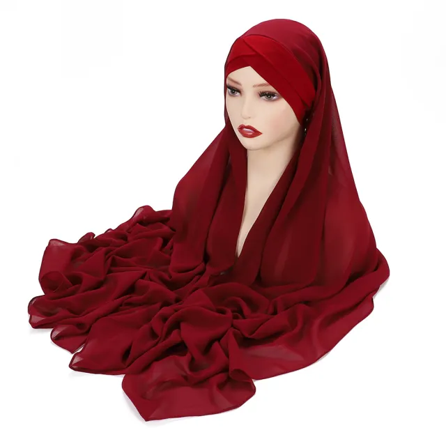 New Convenient Closed toe Scarf Four Seasons Universal Plain Chiffon Red - Shop at LoveMi