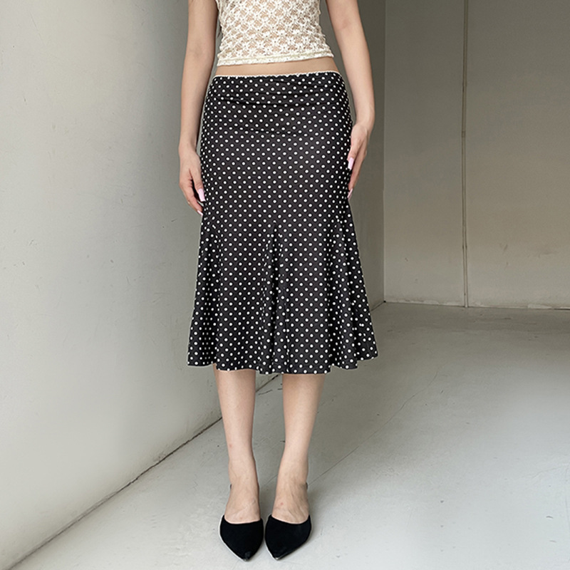 Fashionable Instagram-style French Mid-length Polka-dot Print Retro Sheath Mermaid Skirt