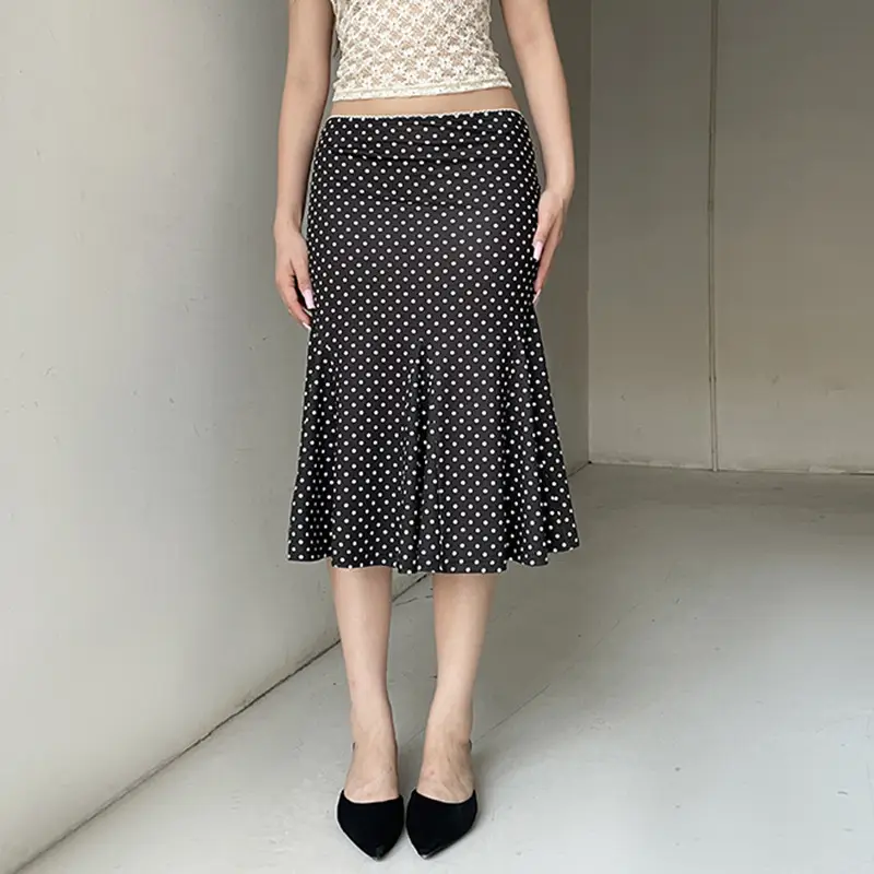 Fashionable Instagram-style French Mid-length Polka-dot Print Retro Sheath Mermaid Skirt