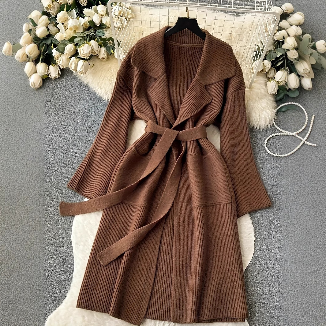 Elegant Minimalist Long-style Fashion Knit Cardigan Coat