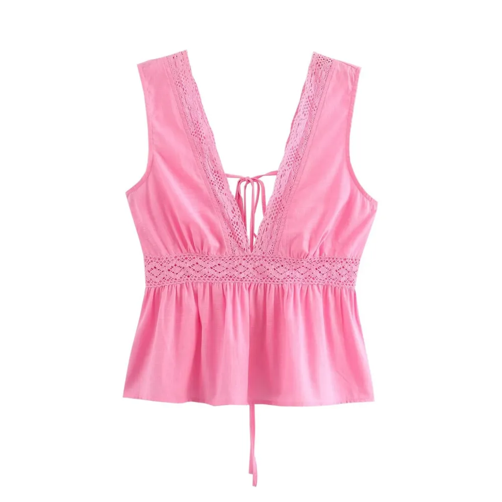 Women's Simple Solid Colour Casual Loose Swimsuit Top - Pink