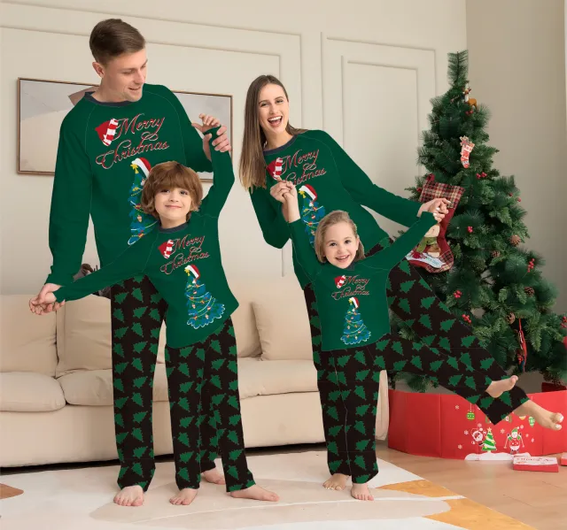 Parent Child Christmas Suit Long sleeved Homewear Pajamas Green - Shop at LoveMi