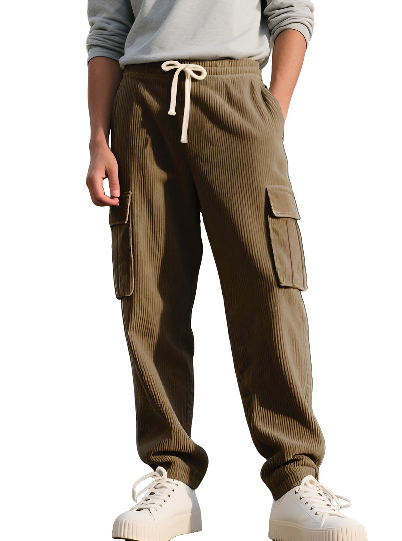 Retro Workwear Casual Corduroy Sweatpants For Men - Image 8