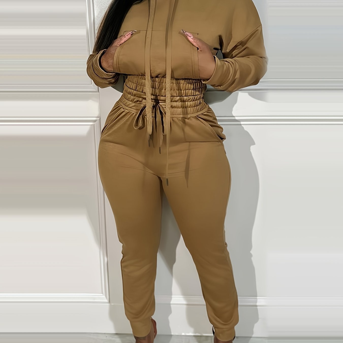 Girdle Casual Hoodie And Cuff Jogging Sweatpants Coffeecolor - Shop at LoveMi