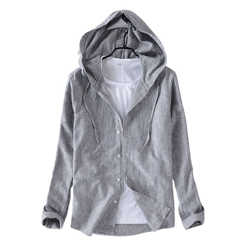 Mens Long Sleeve Shirt A Loose Fitting Striped Hoodie Style Shirt Or Jacket