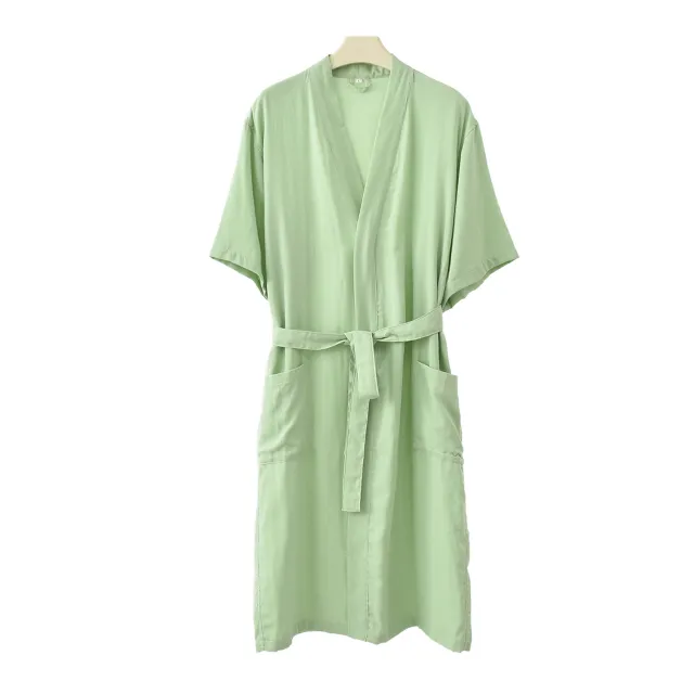 Bamboo Cotton Short sleeved Bathrobe Women's Bathrobe Night robe Pajamas Light Green - Shop at LoveMi