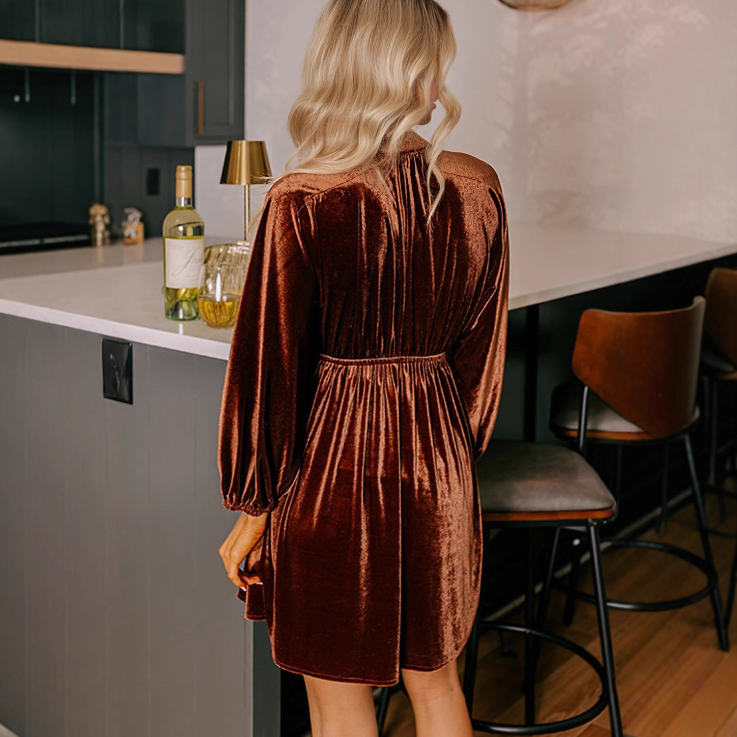 Puff-Sleeve Pleated Mini Dress, picture 4 of 4