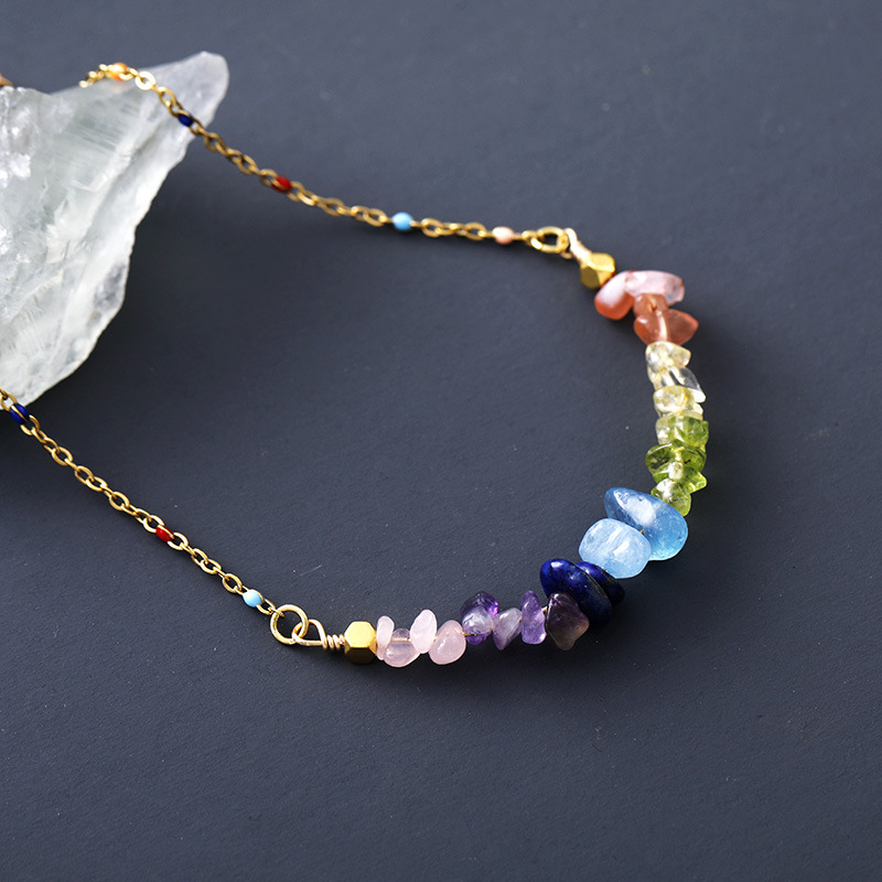 Stylish Resort-Style Natural Crystal 7-Color Handmade Short Necklace Choker