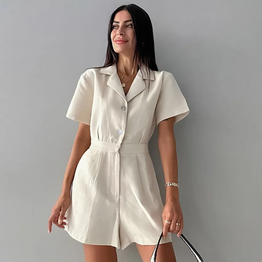 Design Casual All-match Solid Colour Jumpsuit - Khaki