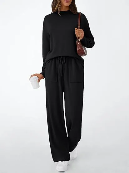 Women's Drawstring With Pockets Pure Color All matching Casual Fashion Set Black - Shop at LoveMi