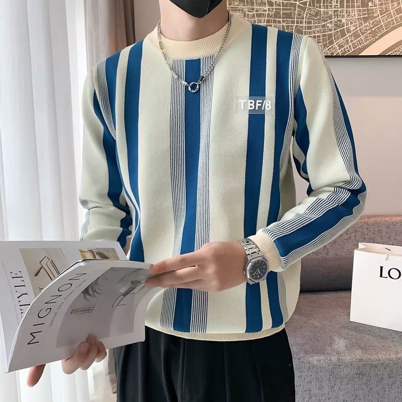 $18.23 Contrast Color Sweater Striped Innerwear Knitwear Long-sleeved Top