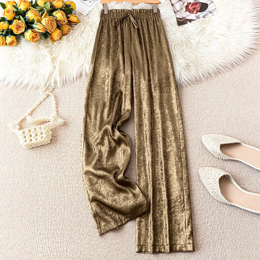 Womens Loose Straight-leg Pleated Pants