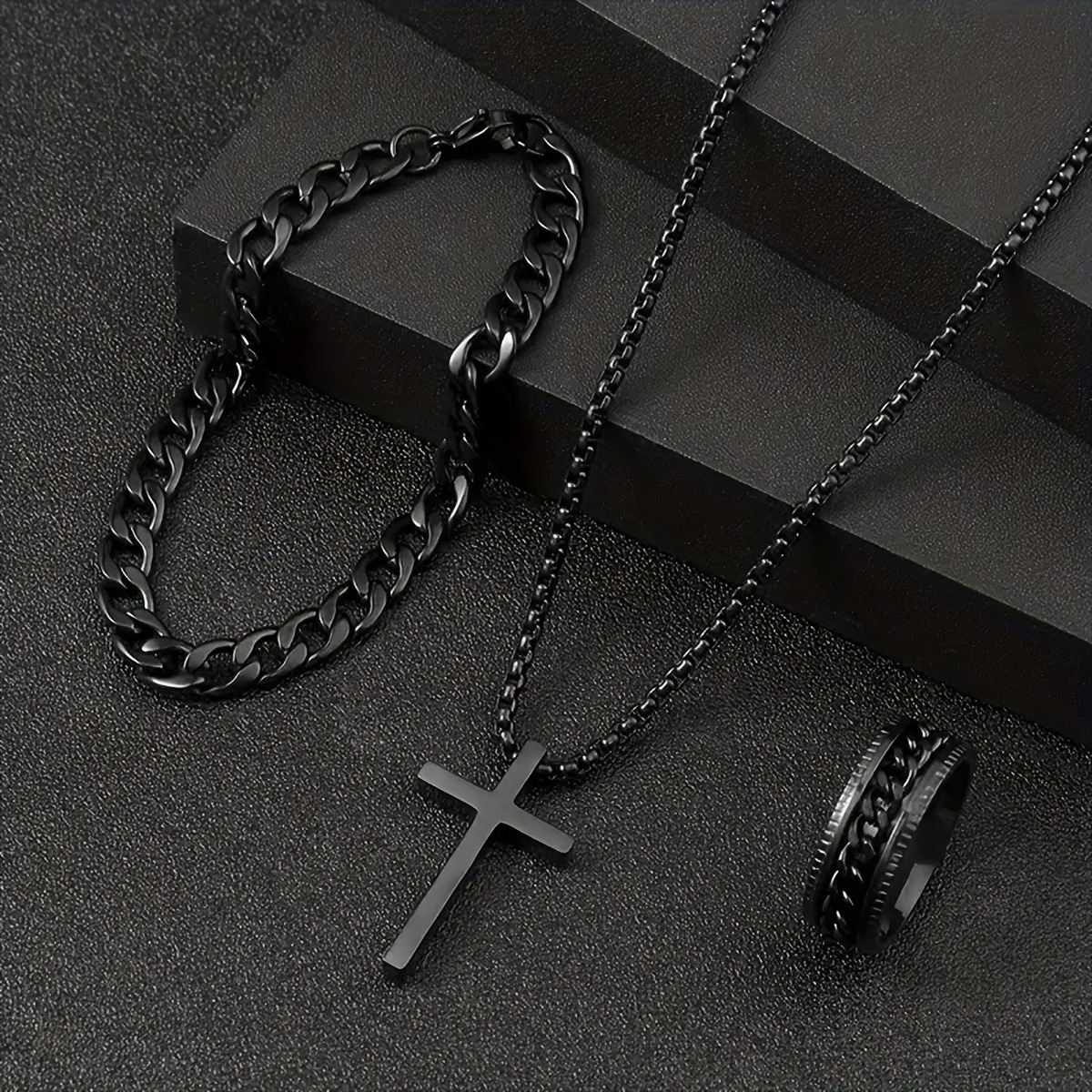 Men's Fashion Watch Ring Necklace Bracelet Set - Stainless Steel Jewelry Collection for Daily Wear 2