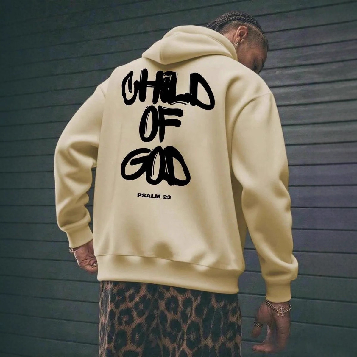 Mens Letter-Print Hoodie With Fleece-Lined Pullover Top