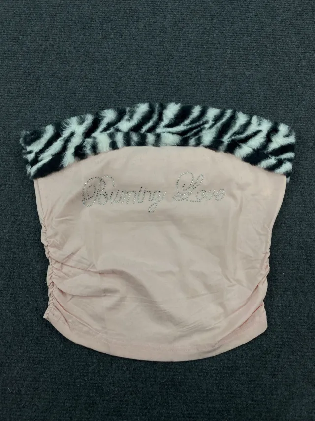 Leopard print Patchwork Midriff baring Spicy Girls Tube Top Vest Pink - Shop at LoveMi