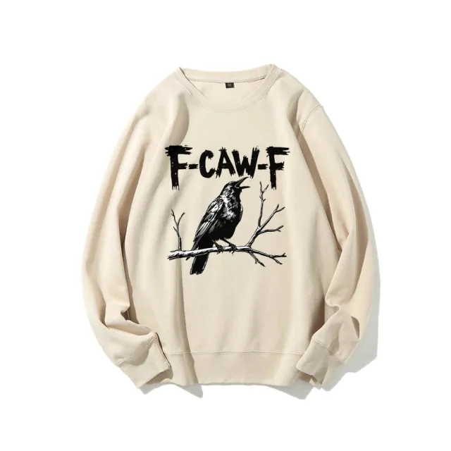Crow Pattern Printing Autumn New Loose Daily Leisure Men's Women's Pullover Khaki - Shop at LoveMi