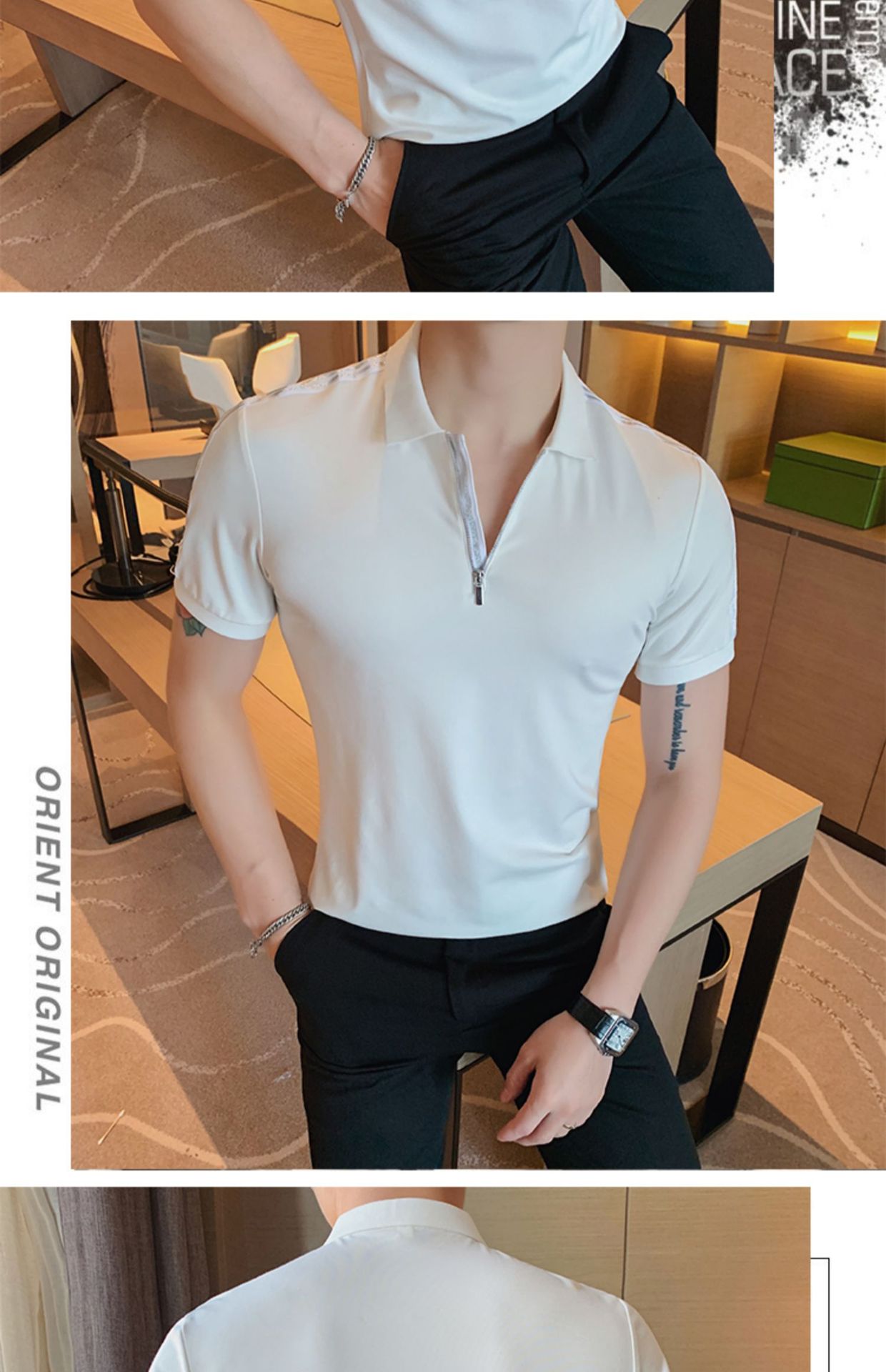 Title 5, New Mens Zip Collar Polo Shirt Slim Fit T-Shir...