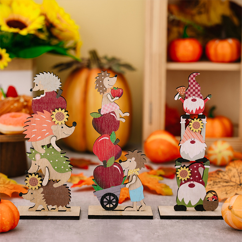 Title 12, Harvest Season Rudolf Hedgehog Pumpkin Wooden C...