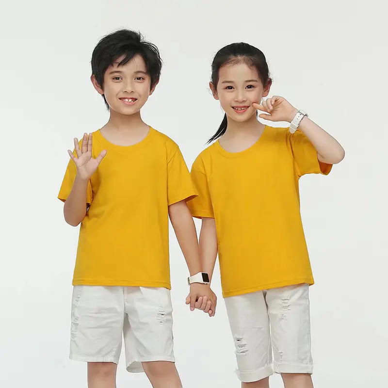 Children's Solid Color Round Neck Short Sleeves