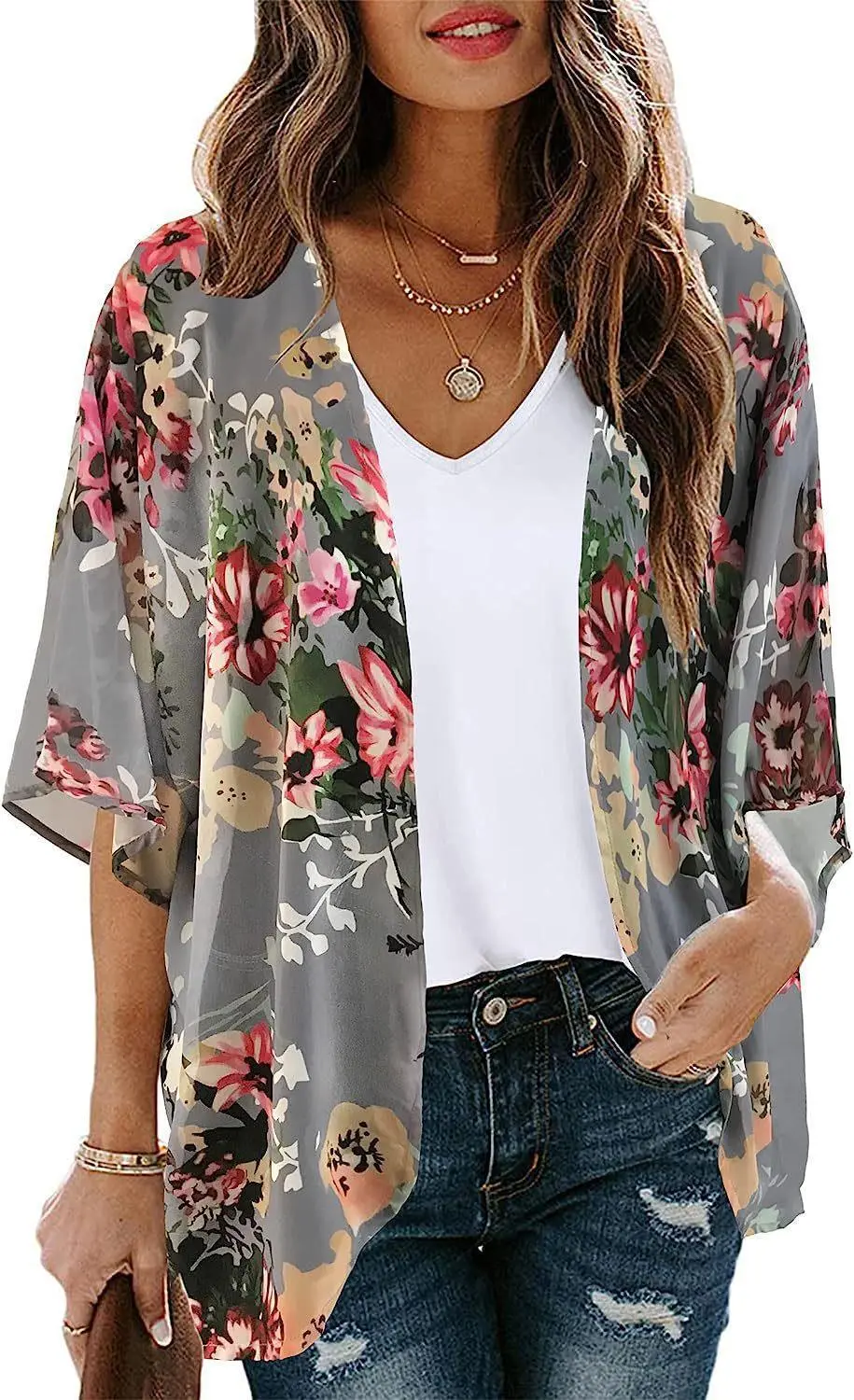 New Beach Bikini Sun Protective Blouse Vacation Chiffon Printed Cardigan - Figure 4-Xxl