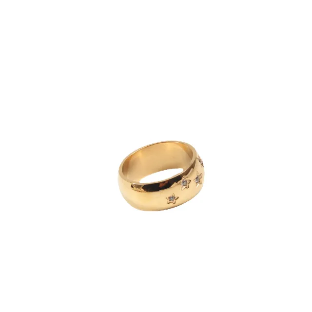Star Zircon Inlaid Titanium Steel Electroplated 18K Gold Ring Gold - Shop at LoveMi