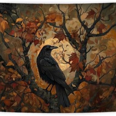 Halloween Black Raven Sunrise Sunflower Tapestry — foto 6