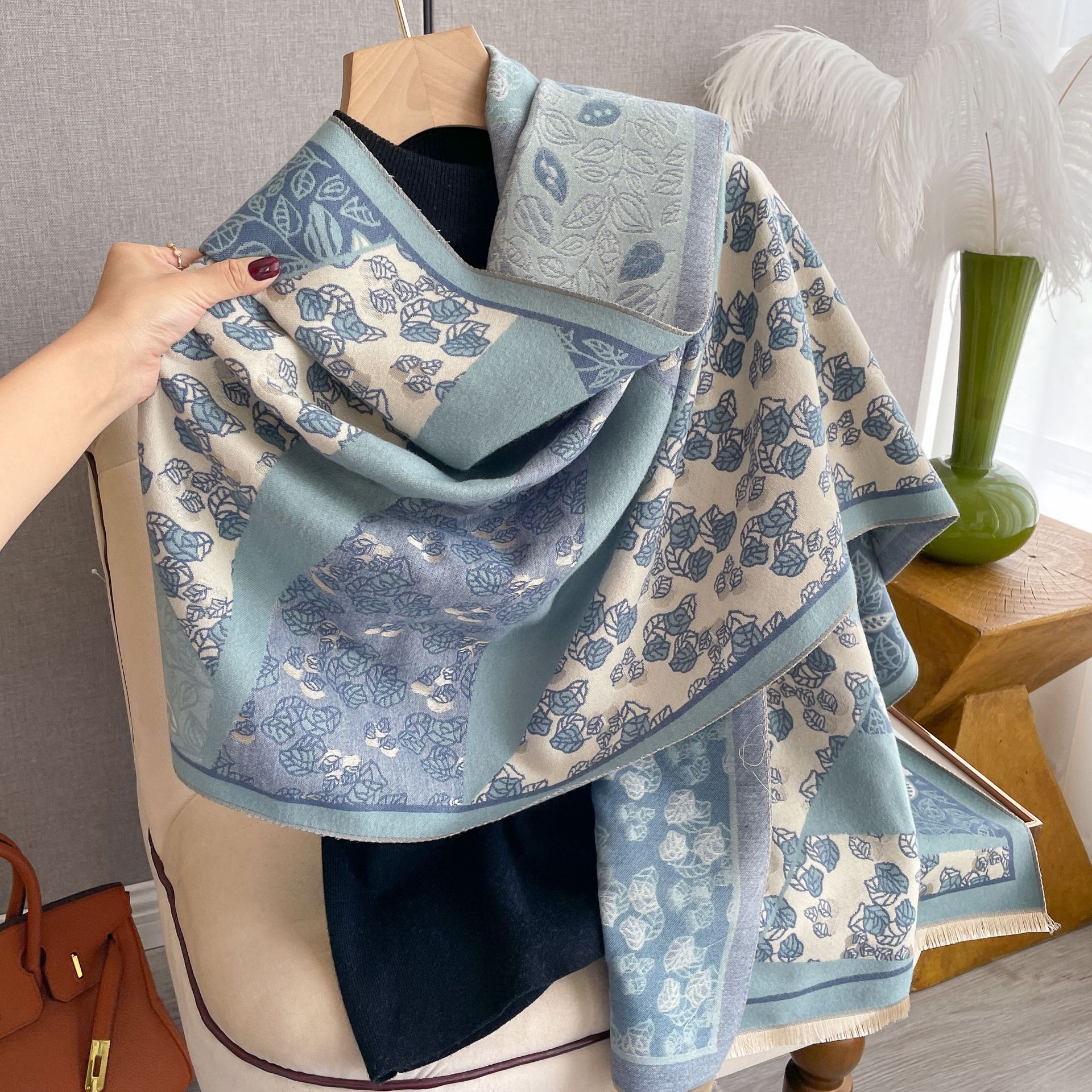 Korean Style Ins All-match Floral Print Shawl Winter Cashmere-like