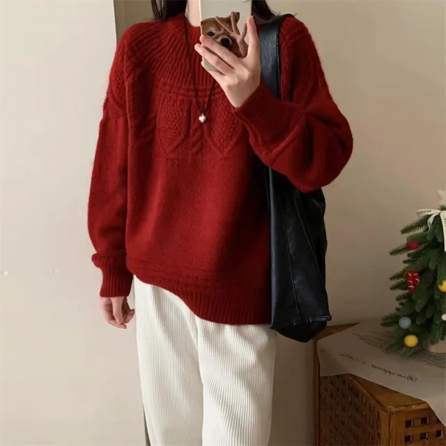 French Retro Soft Glutinous Twisted Sweater For Women Red - Shop at LoveMi