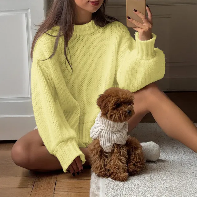 Simple Round Neck Long Sleeve Lining Sweaters Women's Clothing Yellow - Shop at LoveMi