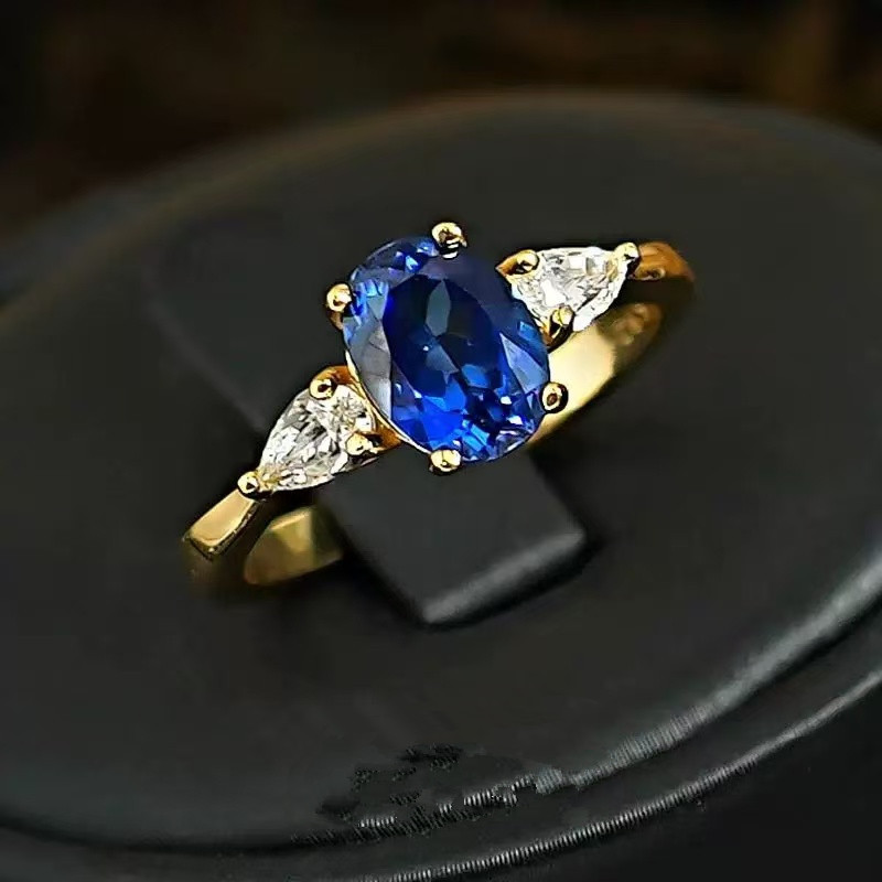 Fashion Simple And High-end Oval Blue Ring
