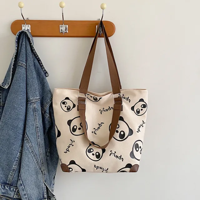 Cute Panda Canvas Bag Female Cartoon Casual Shoulder White - Shop at LoveMi