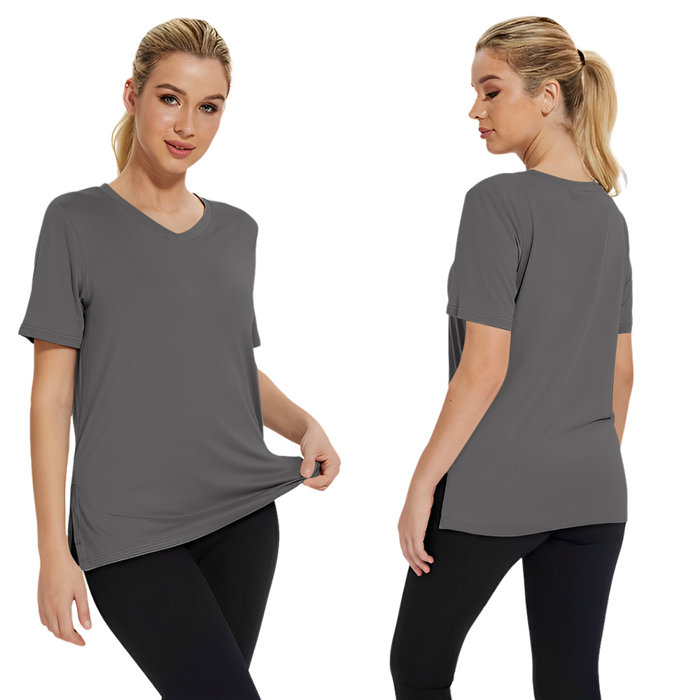 Short Sleeve Loose Split Top Solid Color Women's Clothing