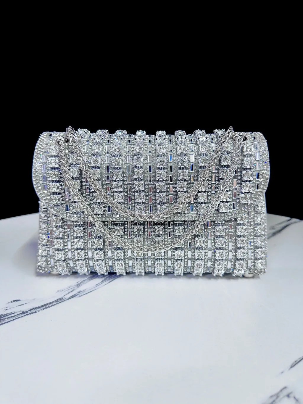 Full Diamond Handbag European And American Retro - Silver