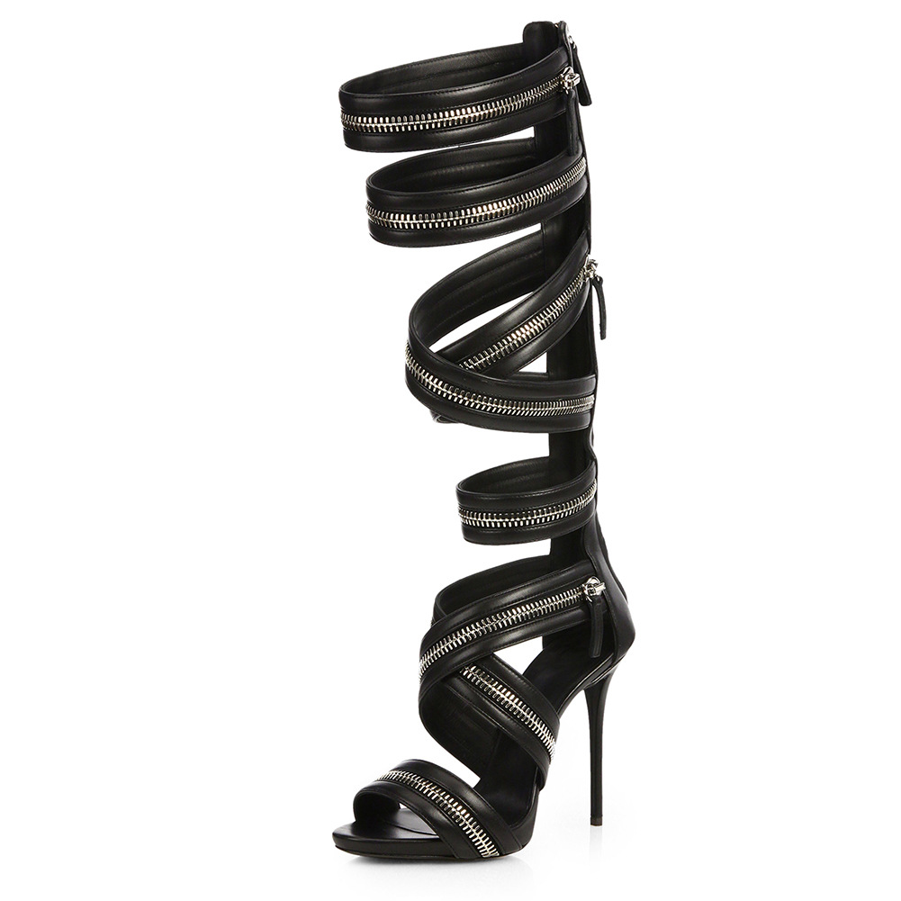 Women's Zippered Decorated Knee-High Sandals